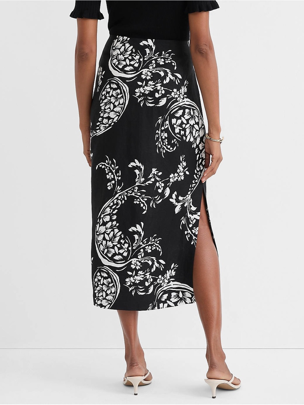 NWT LOFT Floral Paisley Ruched Linen Blend Midi Skirt - Picture 3 of 16